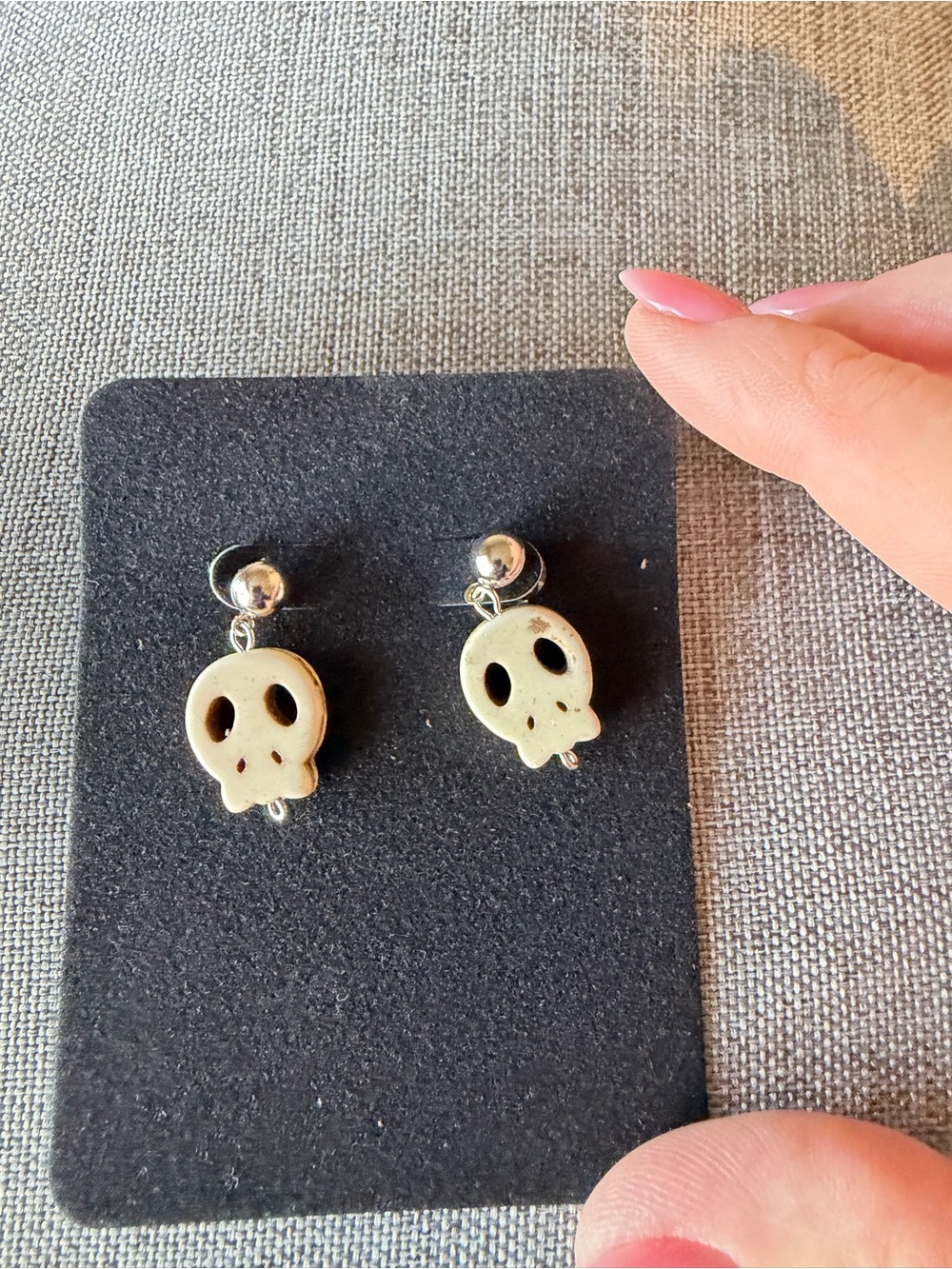 White Skull Drop Earrings Stone Charm Design